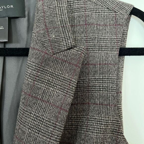 Ann Taylor brown/light squares long vest, one button fastener, side pockets, S - Picture 9 of 11